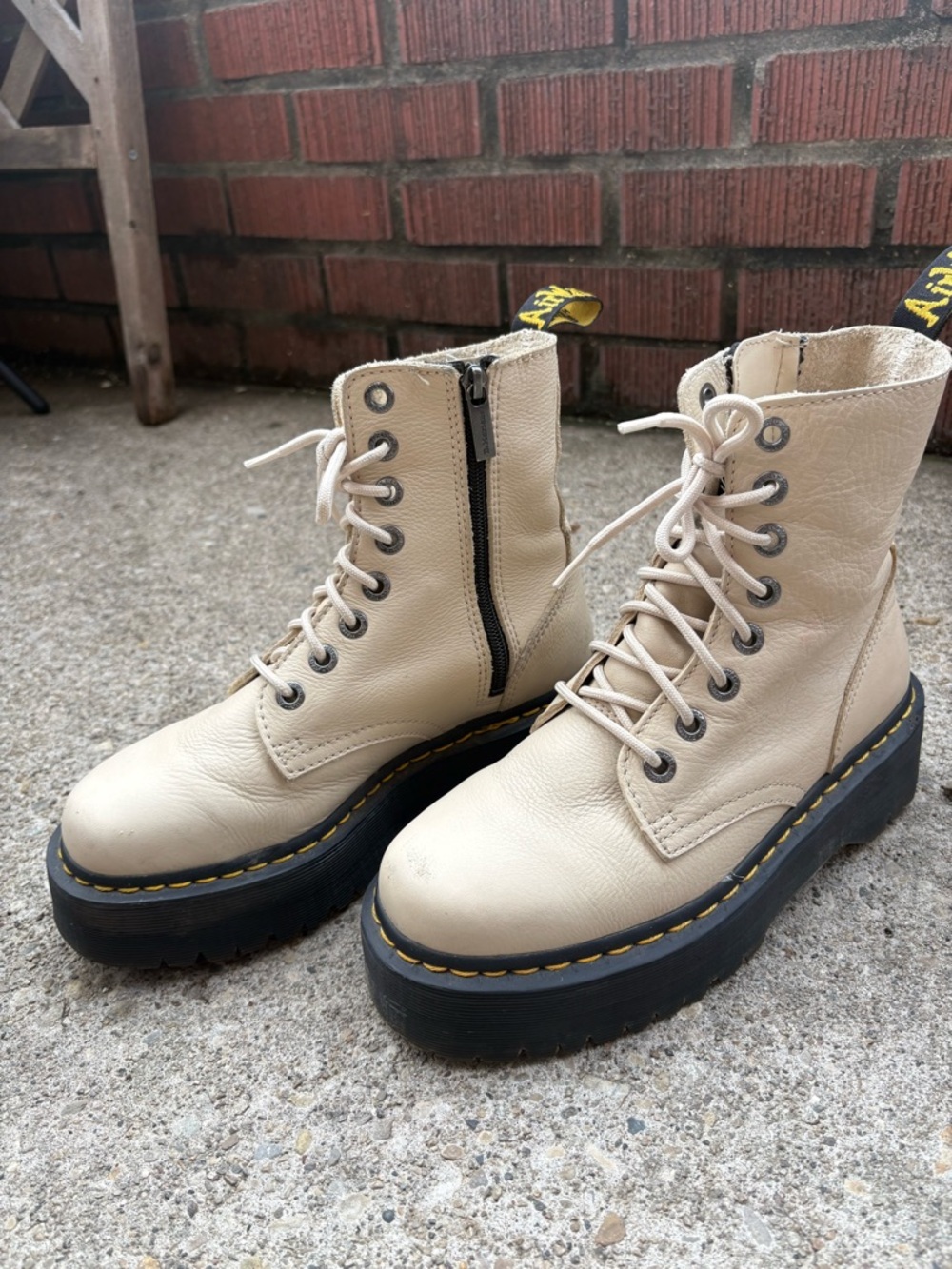 Dr. Martens Cream Leather Platform Lace-Up Boot - Women's Chunky